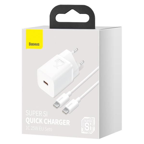 Baseus ładowarka sieciowa Super Si PD 25W 1x USB-C biała + kabel USB-C - USB-C