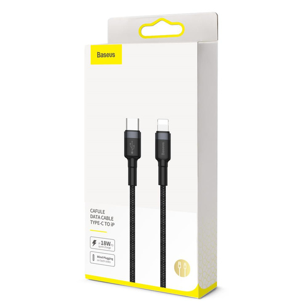 Kabel Baseus CATLKLF-G1 Lightning - USB-C PD QC 18W 480Mb/s 1m - czarno-szary