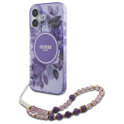 Guess GUHMP16SHFWBRCESU iPhone 166.1" fioletowy/purple hardcase IML Flowers With Pearl Strap MagSafe