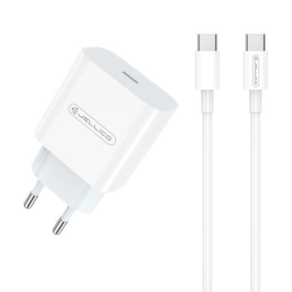 JELLICO wall charger AK180 PD 20W 1xUSB-C + cable USB-C - USB-C White