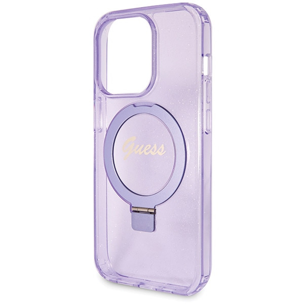 Guess GUHMP14XHRSGSU iPhone 14 Pro Max 6.7" fioletowy/purple hardcase Ring Stand Script Glitter MagSafe