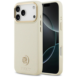 Etui Guess Grained Strass Logo MagSafe do iPhone 17 Pro Max beżowy