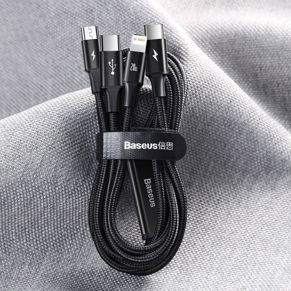Kabel Baseus Rapid Series 3w1 USB-C - USB-C / Lightning / micro USB 20W PD 1.5m - zielony