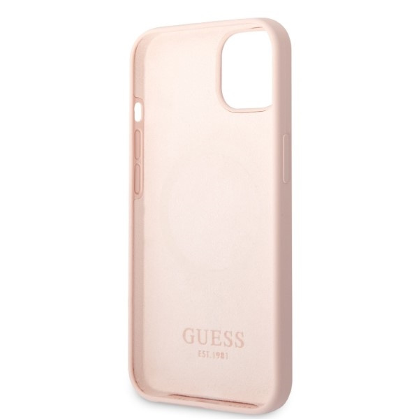 Guess GUHMP13MSBPLP iPhone 13 / 14 / 15 6.1" różowy/pink hard case Silicone Logo Plate MagSafe