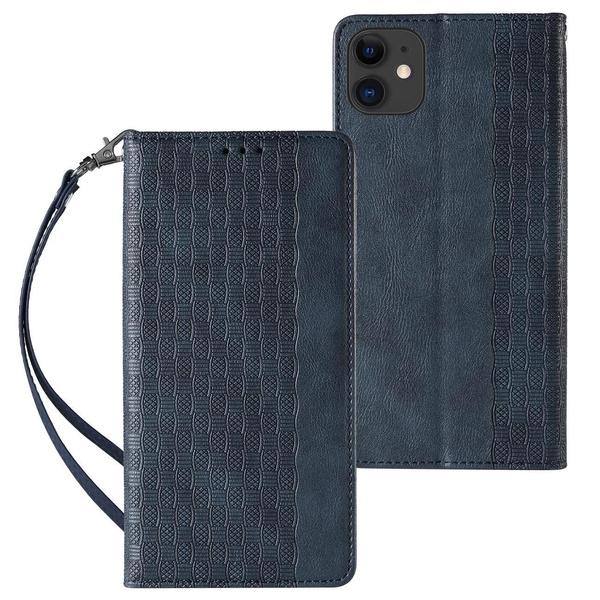 MAGNET STRAP CASE FOR IPHONE 12 POUCH WALLET + MINI LANYARD PENDANT BLUE