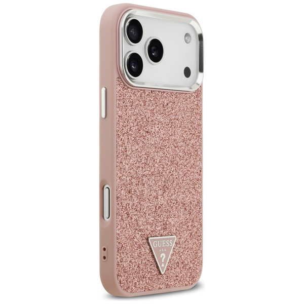 Etui Guess Glitter Triangle Logo MagSafe do iPhone 17 Pro Max różowy
