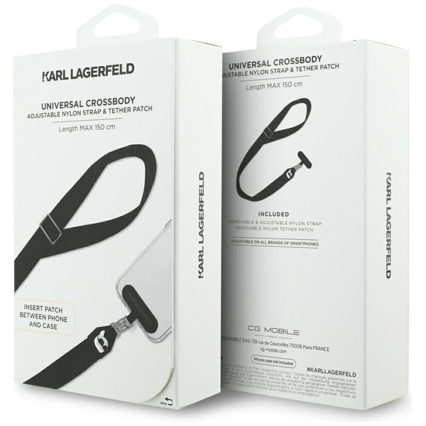 Uniwersalna smycz Karl Lagerfeld         Universal Strap Tether Patch Karl Metal Logo czarny