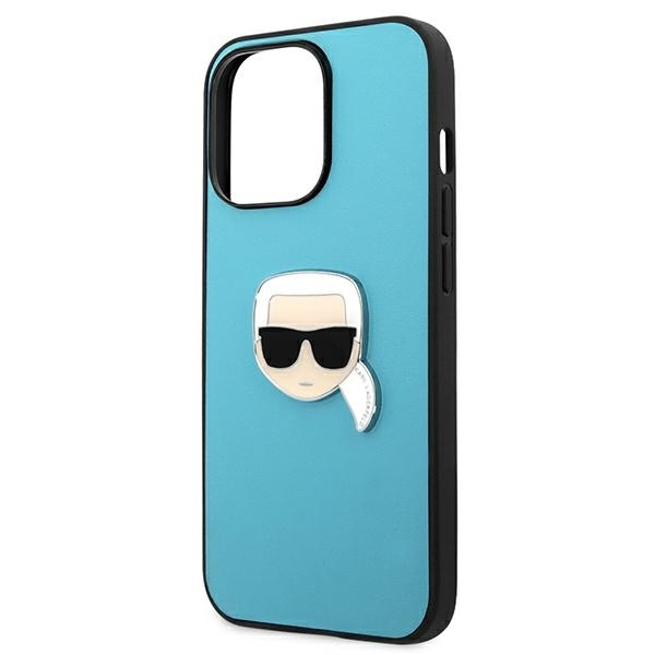 KARL LAGERFELD KLHCP13XPKMB IPHONE 13 PRO MAX 6,7" NIEBIESKI/BLUE HARDCASE LEATHER IKONIK KARL`S HEAD METAL