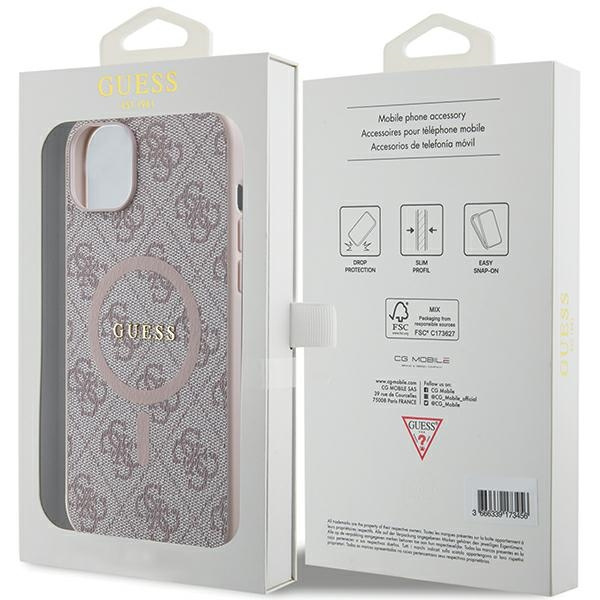 Guess GUHMP14SG4GFRP iPhone 14 / 15 / 13 6.1" różowy/pink hardcase 4G Collection Leather Metal Logo MagSafe