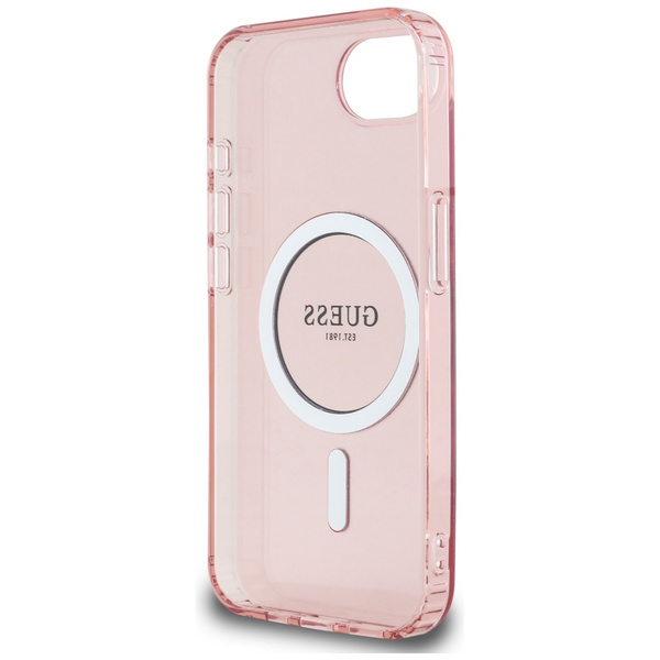 Etui Guess IML Glitter Circle MagSafe do iPhone 16e różowy