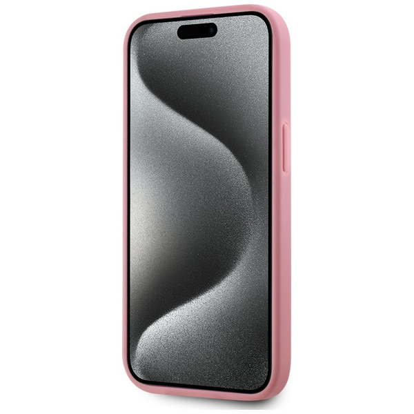 Etui Karl Lagerfeld Wrinkled Metal       Signature do iPhone 15 różowy