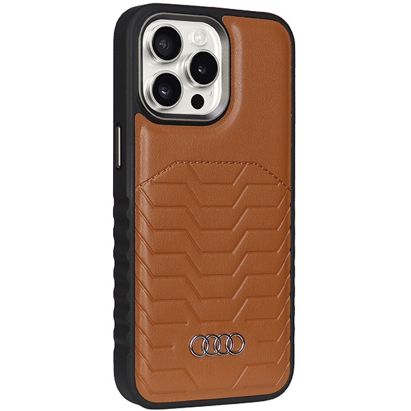 Audi Synthetic Leather MagSafe iPhone 15  Pro 6.1" brązowy/brown hardcase AU-TPUPCMIP15P-GT/D3-BN