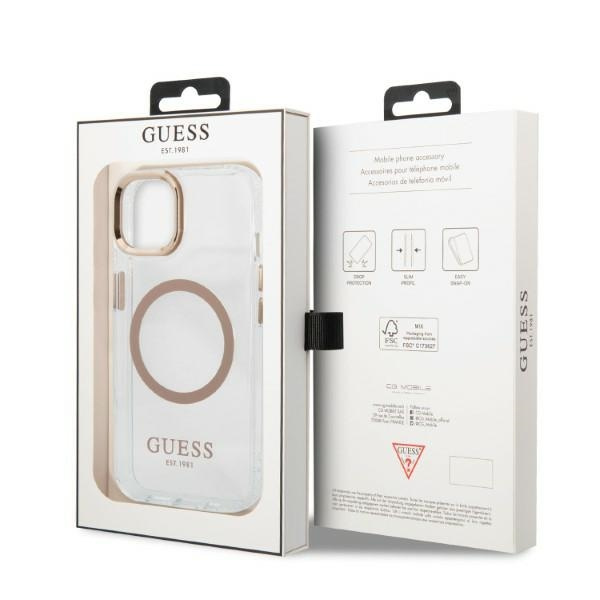 Guess GUHMP13MHTRMD iPhone 13 / 14 / 15 6.1" złoty/gold hard case Metal Outline Magsafe