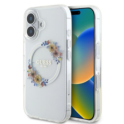 Guess GUHMP16SHFWFCT iPhone 16 6.1" przeźroczysty/transparent hardcase IML Flowers Wreath MagSafe