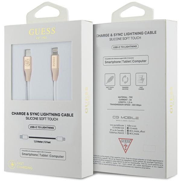 Guess GUCLLALRGDD kabel USB-C -Lightning 1.5m Fast Charging złoty/light gold Ebossed Logo