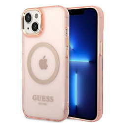 Guess GUHMP14SHTCMP iPhone 14 / 15 / 13 6,1" różowy/pink hard case Gold Outline Translucent MagSafe