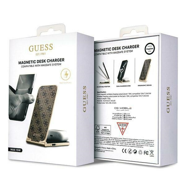 Guess składana ład. indukcyjna2w1 GUDCFAL4PEGW 15W brązowy/brown 4G Pattern MagSafe