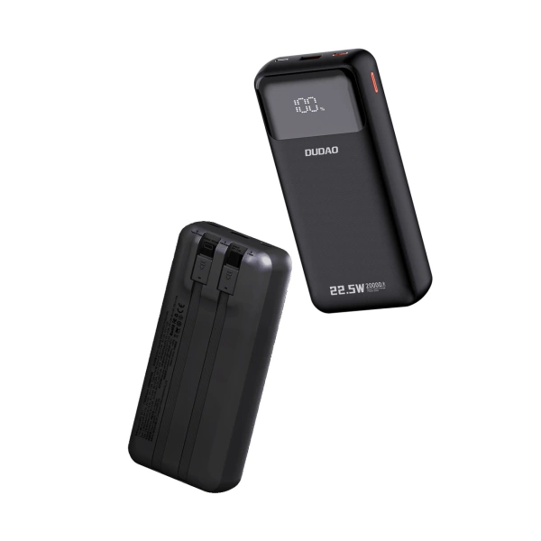 Powerbank Dudao K15Pro 20000mAh 22.5W PD USB-C / USB-A / wbudowane kable Lightning i USB-C - czarny