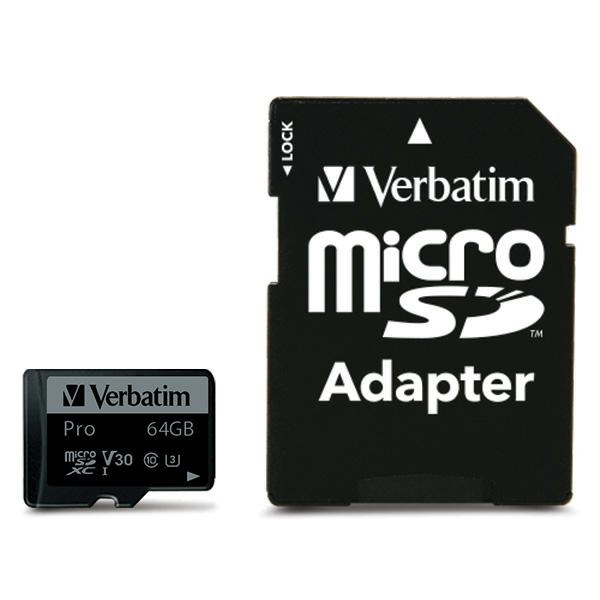 Verbatim Karta microSD 64GB + adapterPro U3 czarny/black 47042