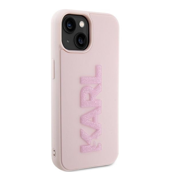 Etui Karl Lagerfeld 3D Rubber Glitter Logo na iPhone 15 - różowe