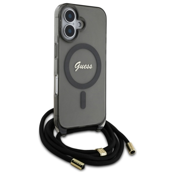 Guess GUHMP16SHCTSGNSK iPhone 16 6.1"    czarny/black hardcase Crossbody Cord Script MagSafe
