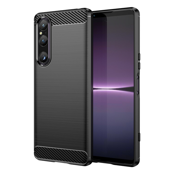 CARBON CASE COVER FOR SONY XPERIA 1 V FLEXIBLE SILICONE CARBON COVER BLACK