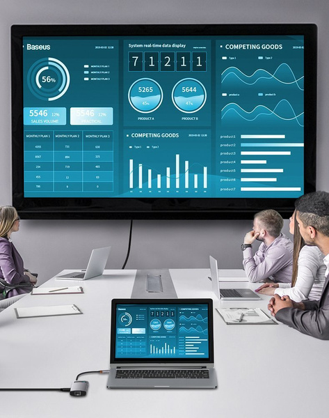 Baseus stacja dokująca Metal Gleam Series 8-in-1 Multifunctional Type-C HUB szara(Type-C to HDMI*1+USB3.0*3+PD*1+RJ45*1+SD/TF*1)