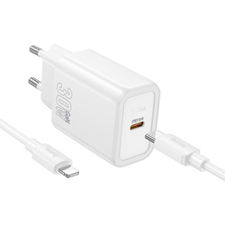 Ładowarka sieciowa do telefonu Hoco USB C QC PD 30W + kabel USB C do Lightning N62 biała