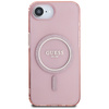 Etui Guess IML Glitter Circle MagSafe do iPhone 16e różowy