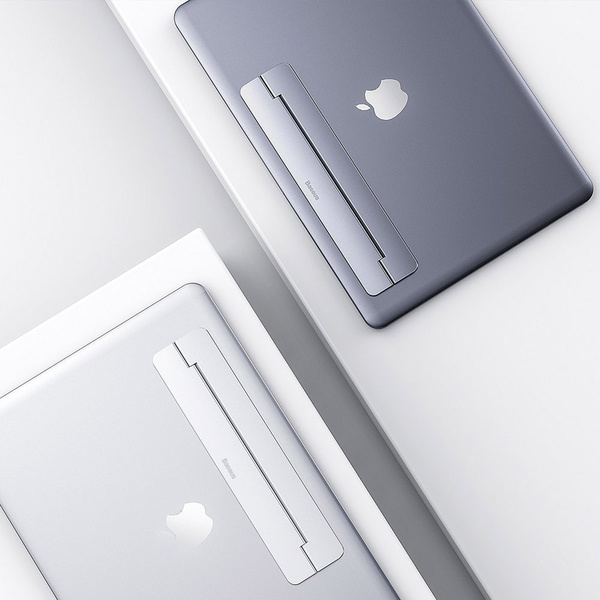 Baseus samoprzylepna aluminiowa podstawka pod laptopa MacBook ultra cienka składana ciemnoszary (SUZC-0G)