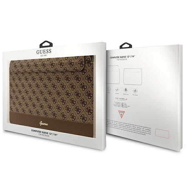 Guess Sleeve GUCS14PS4SGW 14" brązowy/brown 4G Stripe Metal Logo