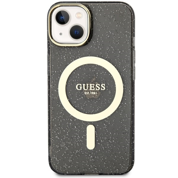 Guess GUHMP14MHCMCGK iPhone 14 Plus/ 15 Plus 6.7" czarny/black hardcase Glitter Gold MagSafe