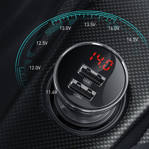 BASEUS CAR CHARGER 2X USB 4.8A 24W WITH LCD GRAY (CCBX-0G)