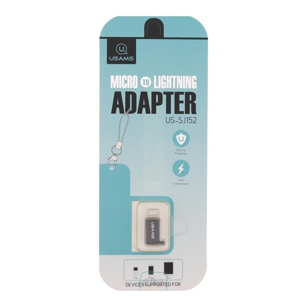 USAMS Adapter microUSB-lightningze smyczą czarny/black SJ152ML01 (US-SJ152)