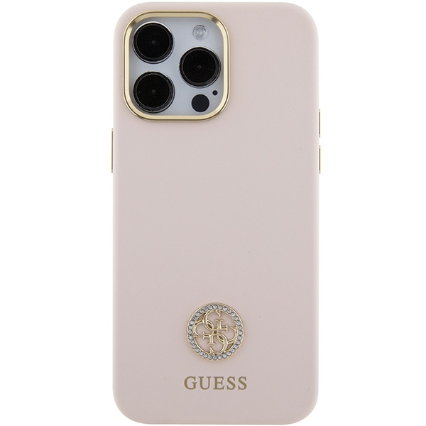 Guess GUHCP15XM4DGPP iPhone 15 Pro Max 6.7" jasnoróżowy/pink hardcase Silicone Logo Strass 4G