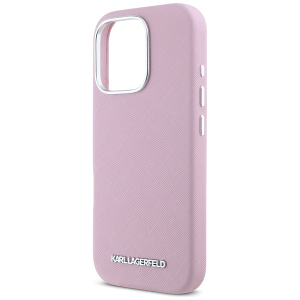 Etui Karl Lagerfeld Saffiano Full         Wrapped Elongated Metal Logo MagSafe do iPhone 16 Pro Max różowy