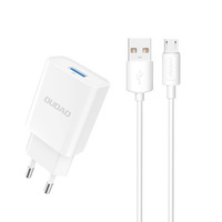 DUDAO CHARGER EU USB 5V / 2.4A QC3.0 QUICK CHARGE 3.0 + CABLE MICRO USB CORD WHITE (A3EU + MICRO WHITE)