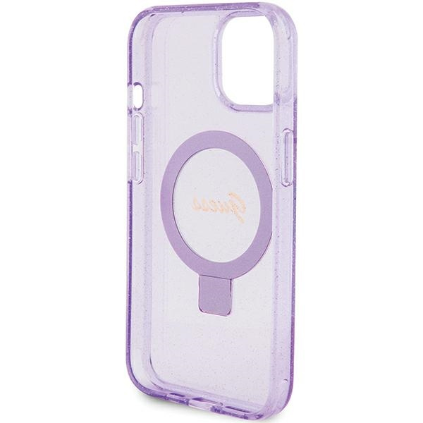 Guess GUHMP15MHRSGSU iPhone 15 Plus / 14 Plus 6.7" fioletowy/purple hardcase Ring Stand Script Glitter MagSafe
