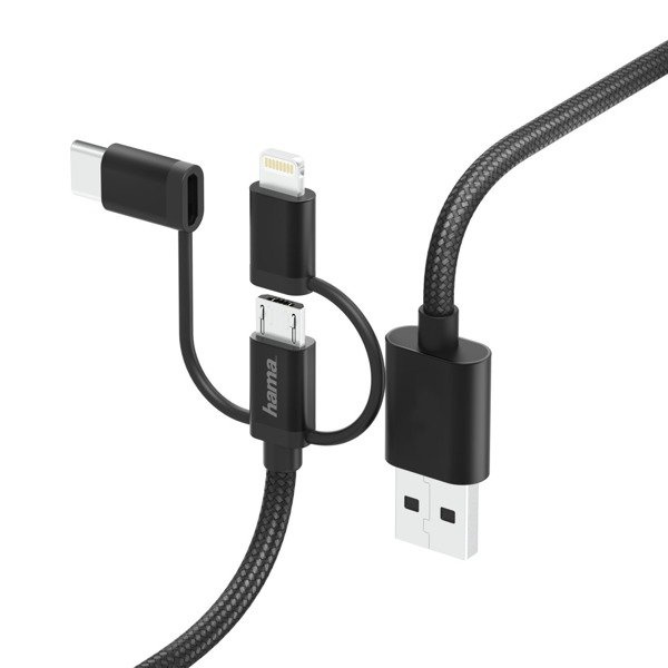 3IN1 HAMA ADAPTER MICRO USB TYPE-C / LIGHTNING 1.5M, BLACK SALE