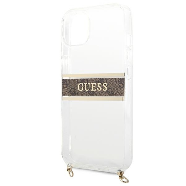 Guess GUHCP13SKC4GBGO iPhone 13 mini5,4" Transparent hardcase 4G Brown Strap Gold Chain