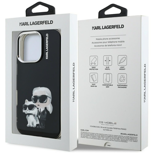 Etui Karl Lagerfeld IML Aquarelle Karl & Choupette & Logo do iPhone 16 Pro czarny