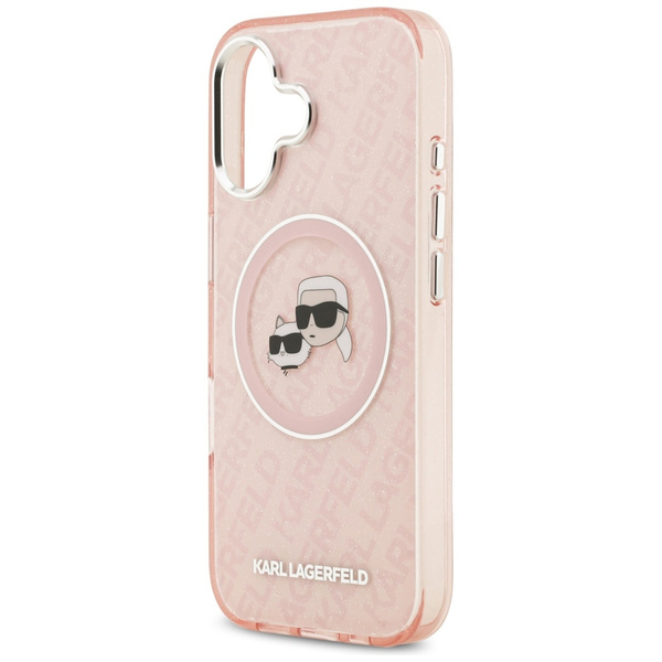 Etui Karl Lagerfeld IML Glitter Karl &   Choupette Heads Logo MagSafe do iPhone 17 różowy