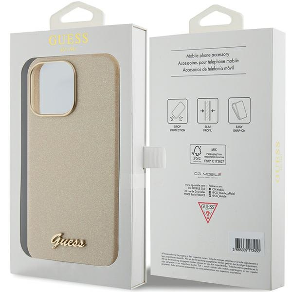 Guess GUHCP15XPGMCSD iPhone 15 Pro Max 6.7" złoty/light gold hardcase Glitter Glossy Script