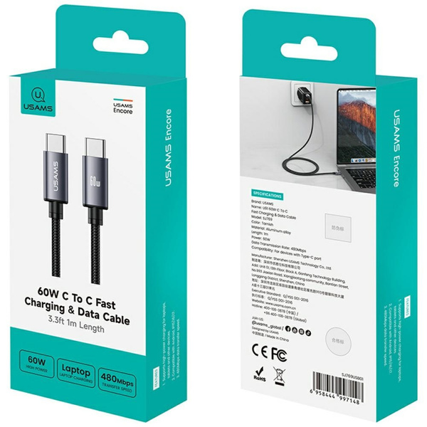 Kabel USAMS U91 60W USB-C do USB-C 1m    tarnish