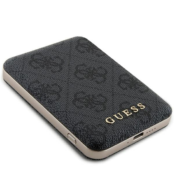 Guess Powerbank indukcyjny 15WGUPB5FP4EMGK 5000mAh czarny/black 4G Leather Metal Logo MagSafe