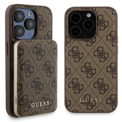 Zestaw Guess GUBPM5P15X4GEMGW iPhone15 Pro Max 6.7" hardcase + Powerbank 5000mAh MagSafe brązowy/brown 4G Metal Logo