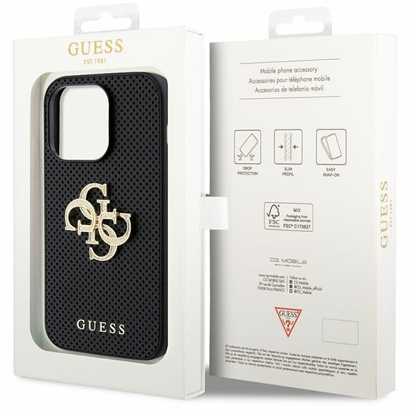Guess GUHCP15LPSP4LGK iPhone 15 Pro 6.1" czarny/black hardcase Leather Perforated 4G Glitter Logo