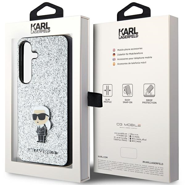 KARL LAGERFELD KLHCS24MGCNPSG S24+ S926 SREBRNY/SILVER HARDCASE FIXED GLITTER IKONIK LOGO PIN