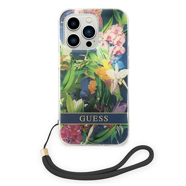 Guess GUOHCP14XHFLSB iPhone 14 Pro Max6,7" niebieski/blue hardcase Flower Strap