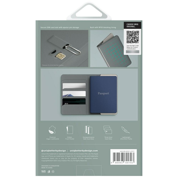 Etui na paszport UNIQ Belmont blokada     RFID zielony kość słoniowa